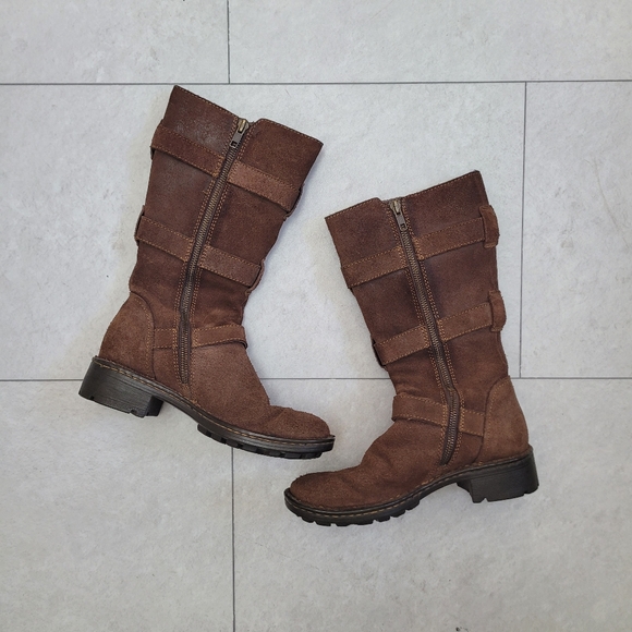 Born Leather Brown Suede Tall Moto Strap Tessa Buckle Boots Size 6 - Picture 4 of 7